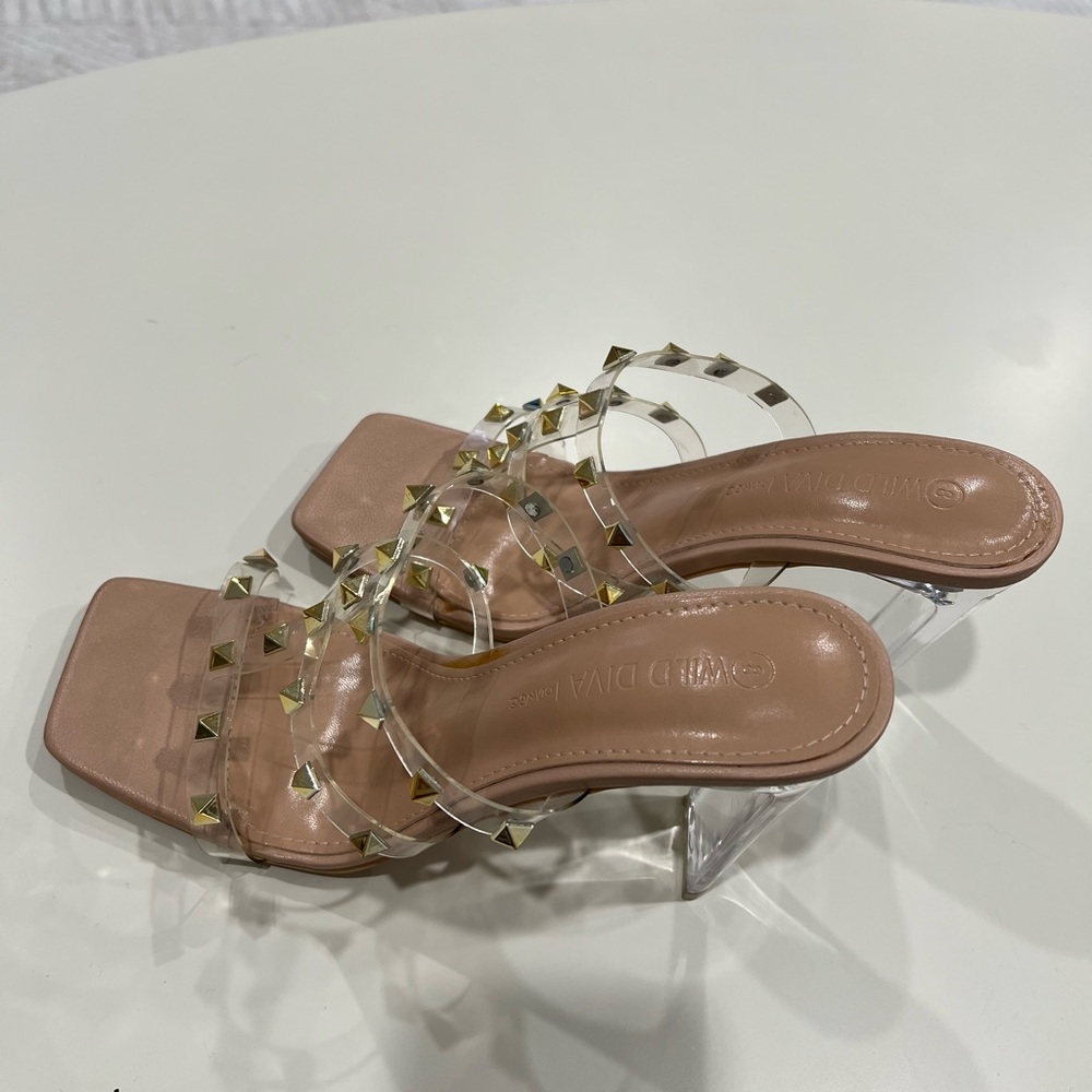 Clear, studded heels size 8
